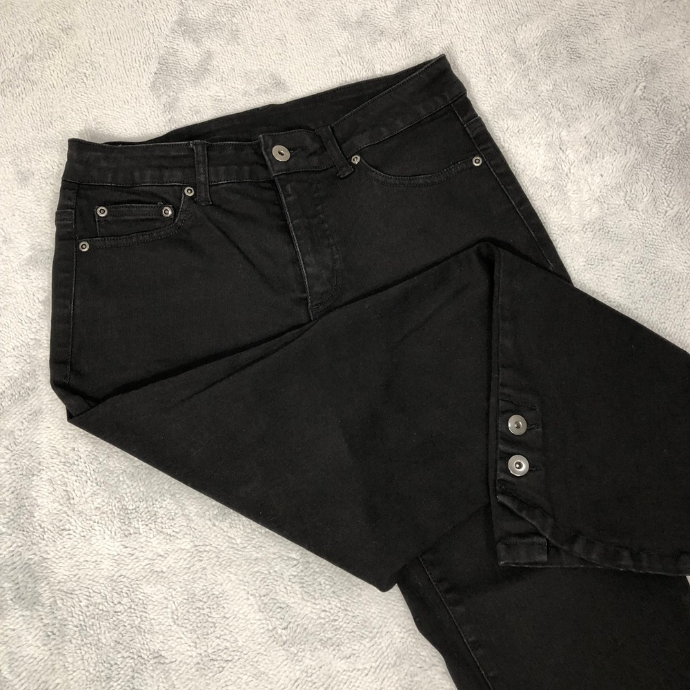 Slim-Sation Multiples Jeans Women's 4 Black Bootcut Button Hem Stretch Denim